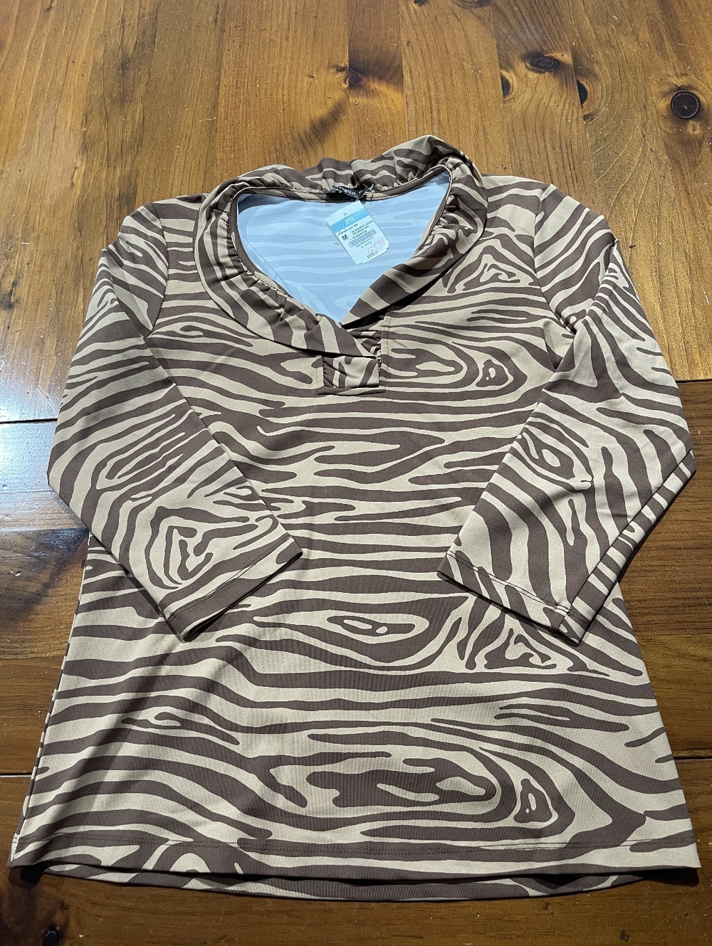 NWT J MCLAUGHLIN Dark Light Brown Midi Bengal‎ Row Durham Knit Top Size Medium